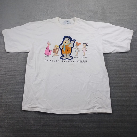 Vintage 1993 Flintstones T-Shirt Mens L White Fred Barney Dino Wilma Betty USA
